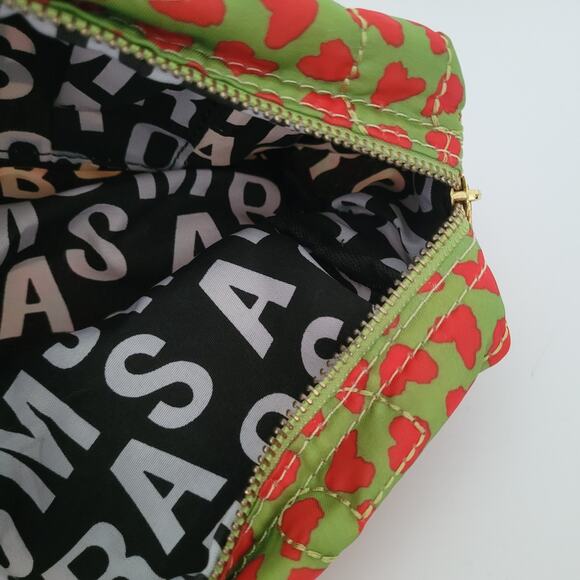 Marc Jacobs Work Supply Cosmetic Pouch Bag Medium Green Red Hearts Zip Nylon - Picture 4 of 10